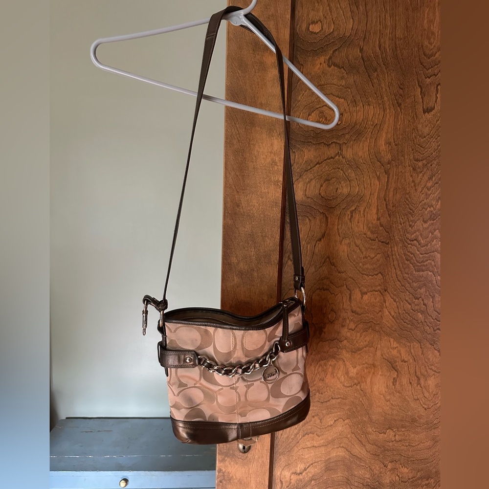 Coach Purse Brown/Bronze Signature Monogram Chain Accent